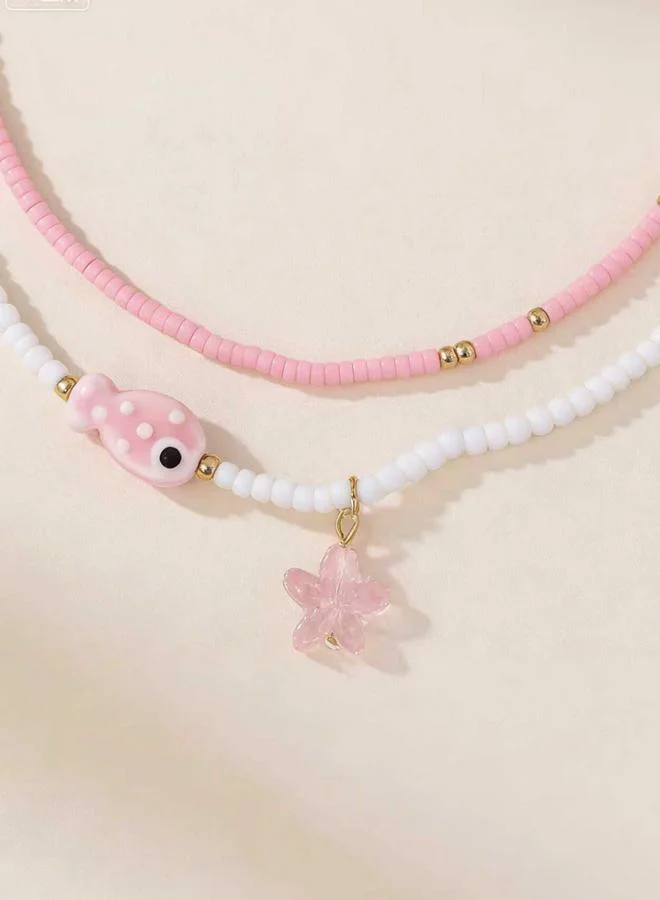 Take Two  Pack of 2 - Pink Beaded Necklace for Women | Best Price UAE
